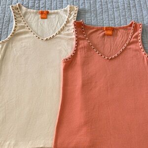 Joe Fresh Studded V-Neck Tank Tops — Cream and Coral